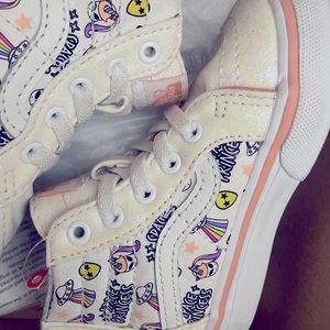 Pink and white unicorn vans high top little girls